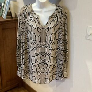 CAbi Black and Cream Snake Print Blouse